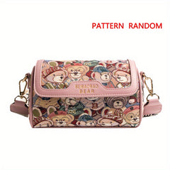 Small Bear Jacquard Shoulder Bag Cartoon Flap Cylinder Purse