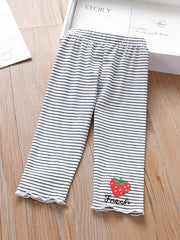 Girls Striped Strawberry Leggings with Ruffle Trim