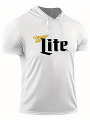 Men's Lite Print Hooded T Shirt Casual Stretch Breathable Tee