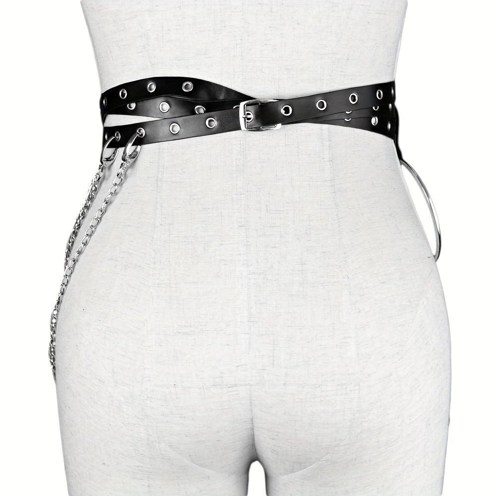 Layer Chain Tassel Belt Gothic Hollow PU Leather Belt Vintage Jeans Pants Belt