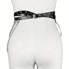 Layer Chain Tassel Belt Gothic Hollow PU Leather Belt Vintage Jeans Pants Belt