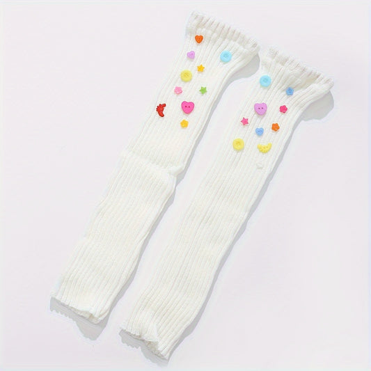 Button Decor Leg Warmers Knitted Socks Women's Stockings