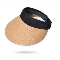 Straw Visor Hat Casual Ponytail Sun Hat UV Protection Foldable