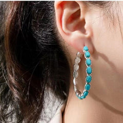 Turquoise Bohemian Metal Hoop Earrings Silver Plated Jewelry Party Decor 1Pair
