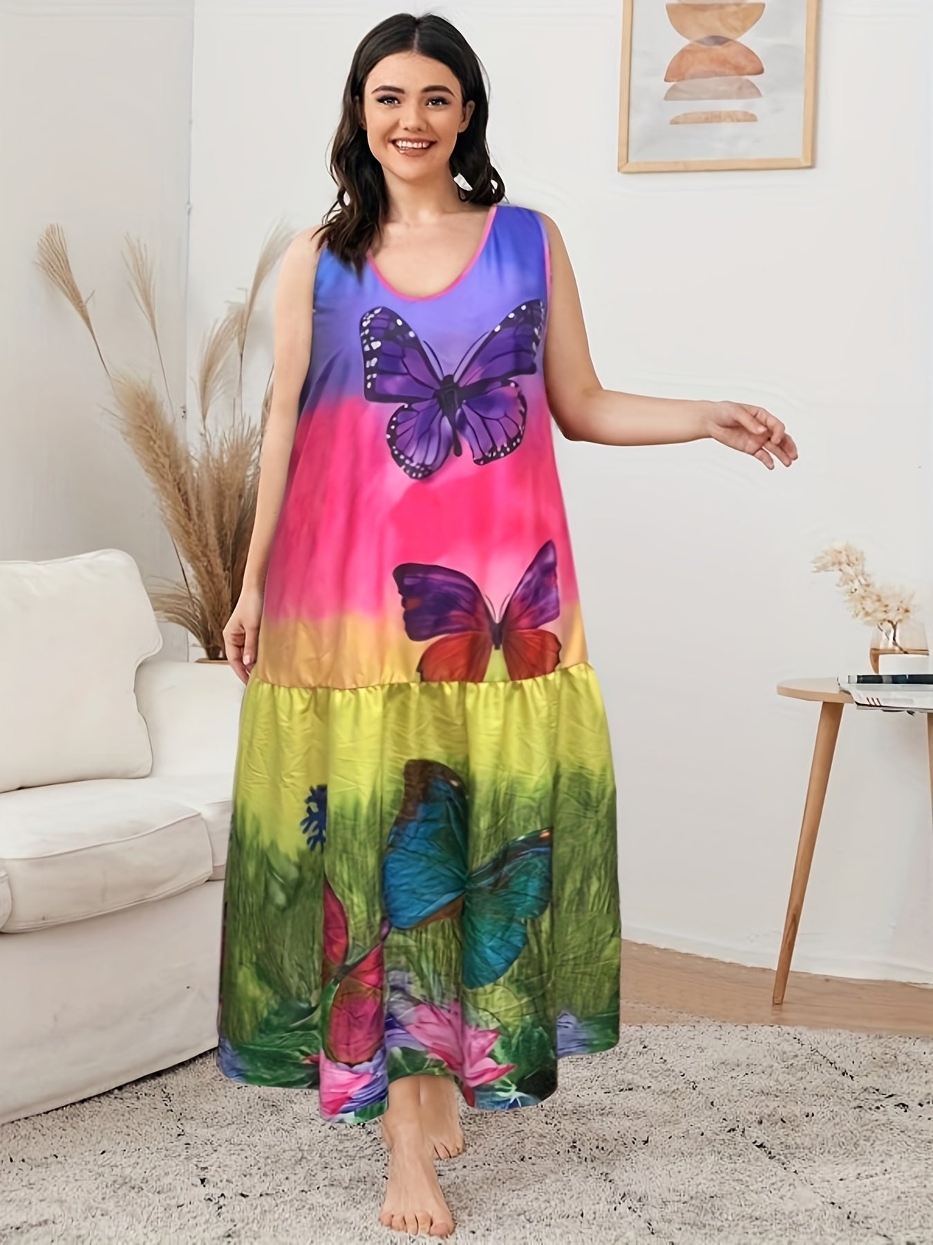  Butterfly Print Tank Dress