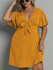  Polka Dot Flutter Sleeve Bow Knot Dress