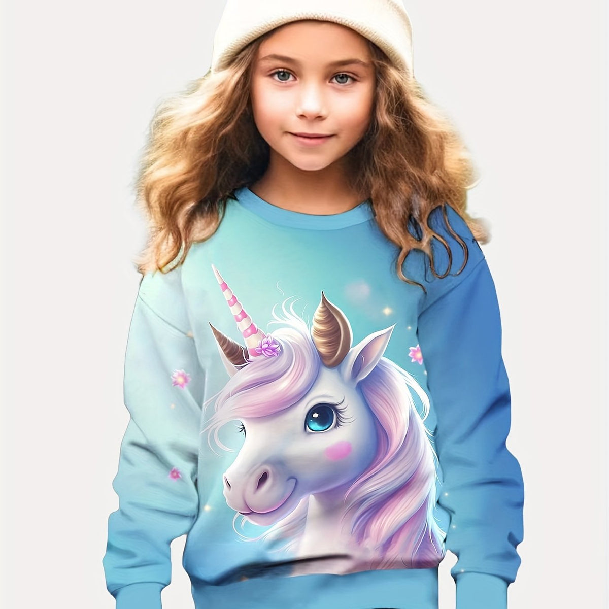 Girls Lovely Unicorn Graphic Crew Neck Sweatshirt For Sports Spring Gift