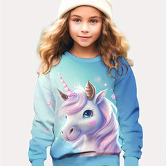 Girls Lovely Unicorn Graphic Crew Neck Sweatshirt For Sports Spring Gift