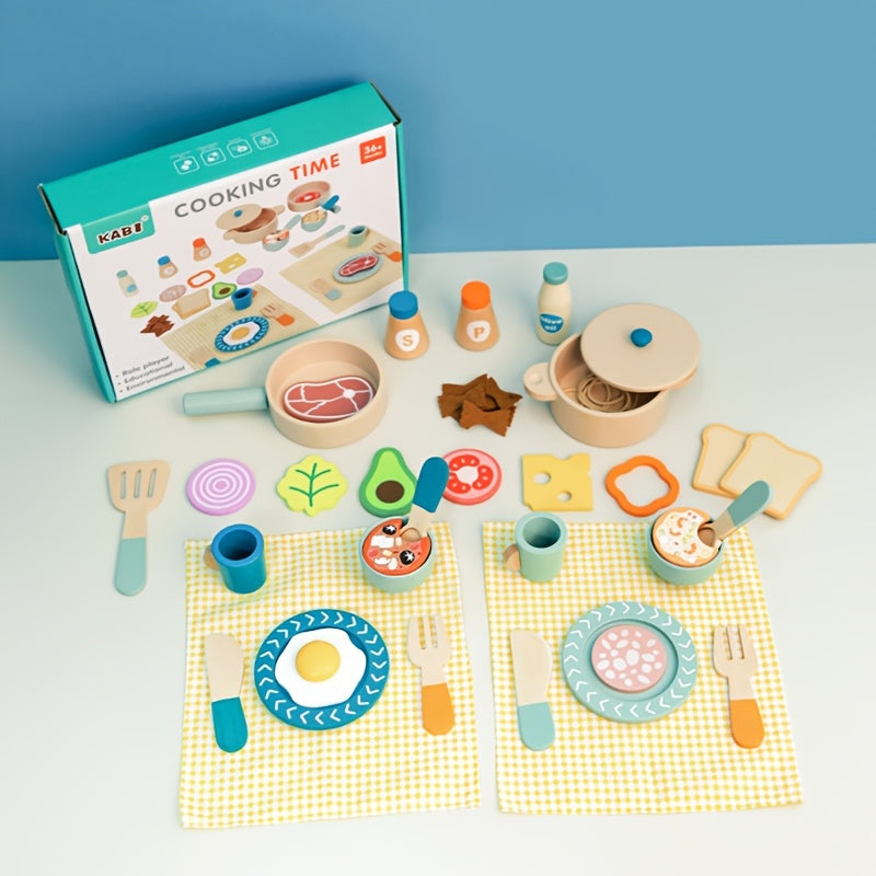 Kids Wooden Kitchen Set with Realistic Cooking Toys