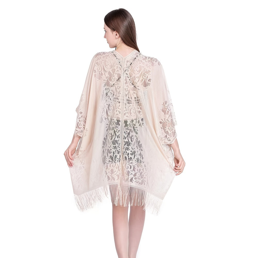 Lace Shawl Fringed Cardigan Bikini Blouse for Beach Wedding