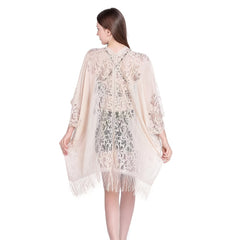 Lace Shawl Fringed Cardigan Bikini Blouse for Beach Wedding