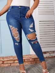  High Rise Ripped Button Fly Skinny Jeans