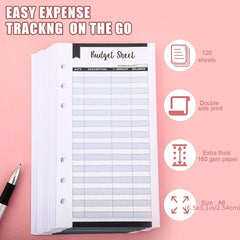 60pcs Budget Sheets 6 Rings Binder Expense Tracker Cash Envelope Planner