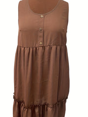  Women's Smock Tank Dress with Button Decor