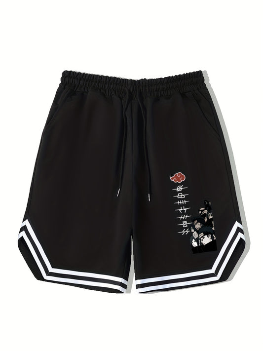 Men's Anime Graphic Drawstring Streetwear Shorts for Workout Fitness