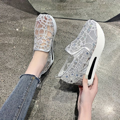 Sequins Platform Loafers Lace Slip On Walking Shoes