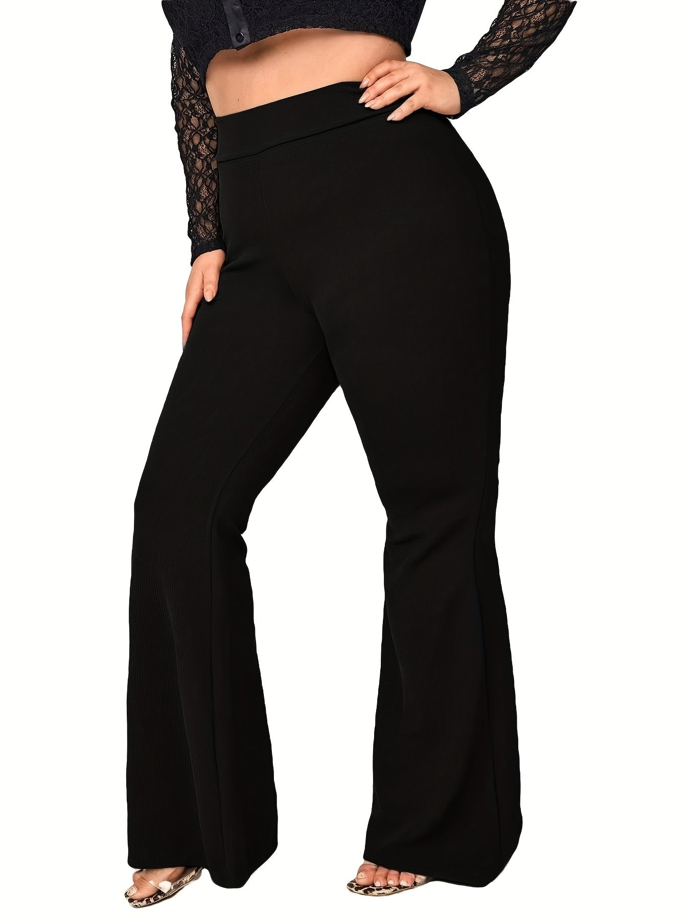 Flared Leg Trousers High Rise Medium Stretch Pants