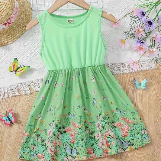 Toddler Girls Sleeveless Butterfly & Flowers Graphic Princess Dress