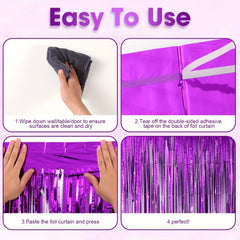 3pcs Purple Foil Fringe Backdrop Curtains