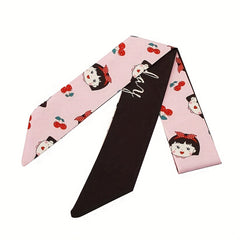 2pcs Pink Skinny Scarf Long Ribbon Neckerchief Twilly Scarf for Women