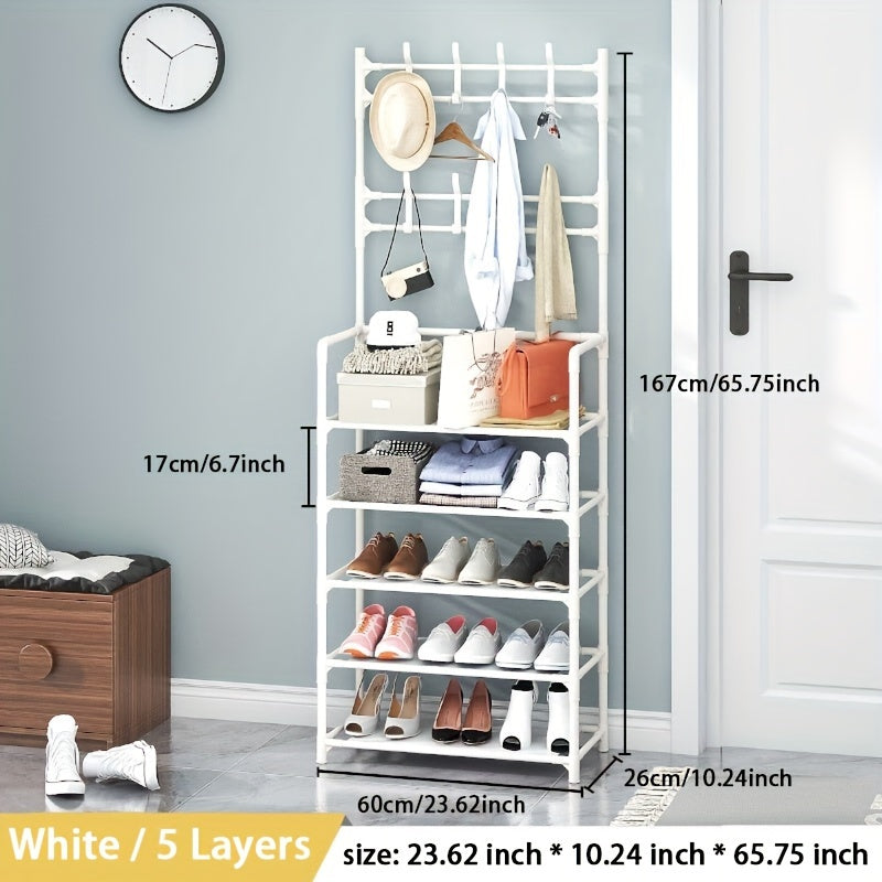 Vertical Shoe Storage Rack with Clothes Shelf Organizer