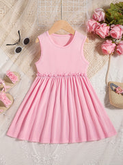 Girls' Solid Sleeveless Sundress Princess Dresses