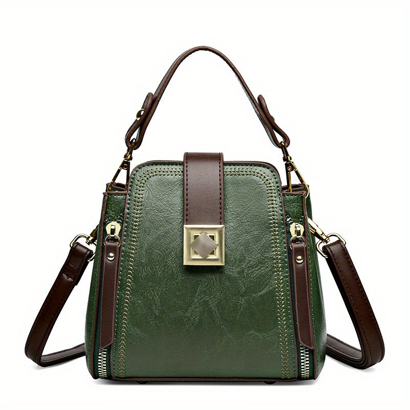 Stylish PU Leather Shoulder Bag Top Handle Zipper Crossbody Bag
