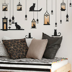 2pcs Hanging Vine Street Lamp Light Cat Stick Wall Sticker Decal
