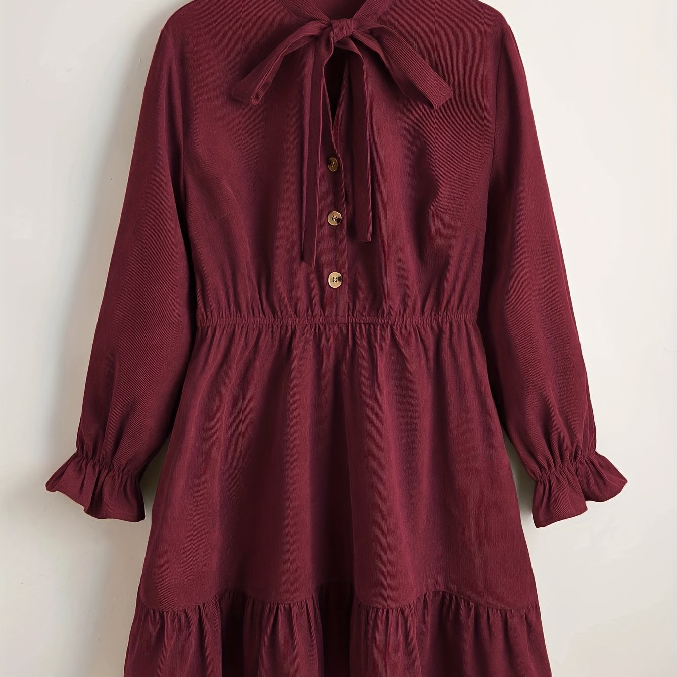  Solid Corduroy Flounce Button Up A line Mini Dress