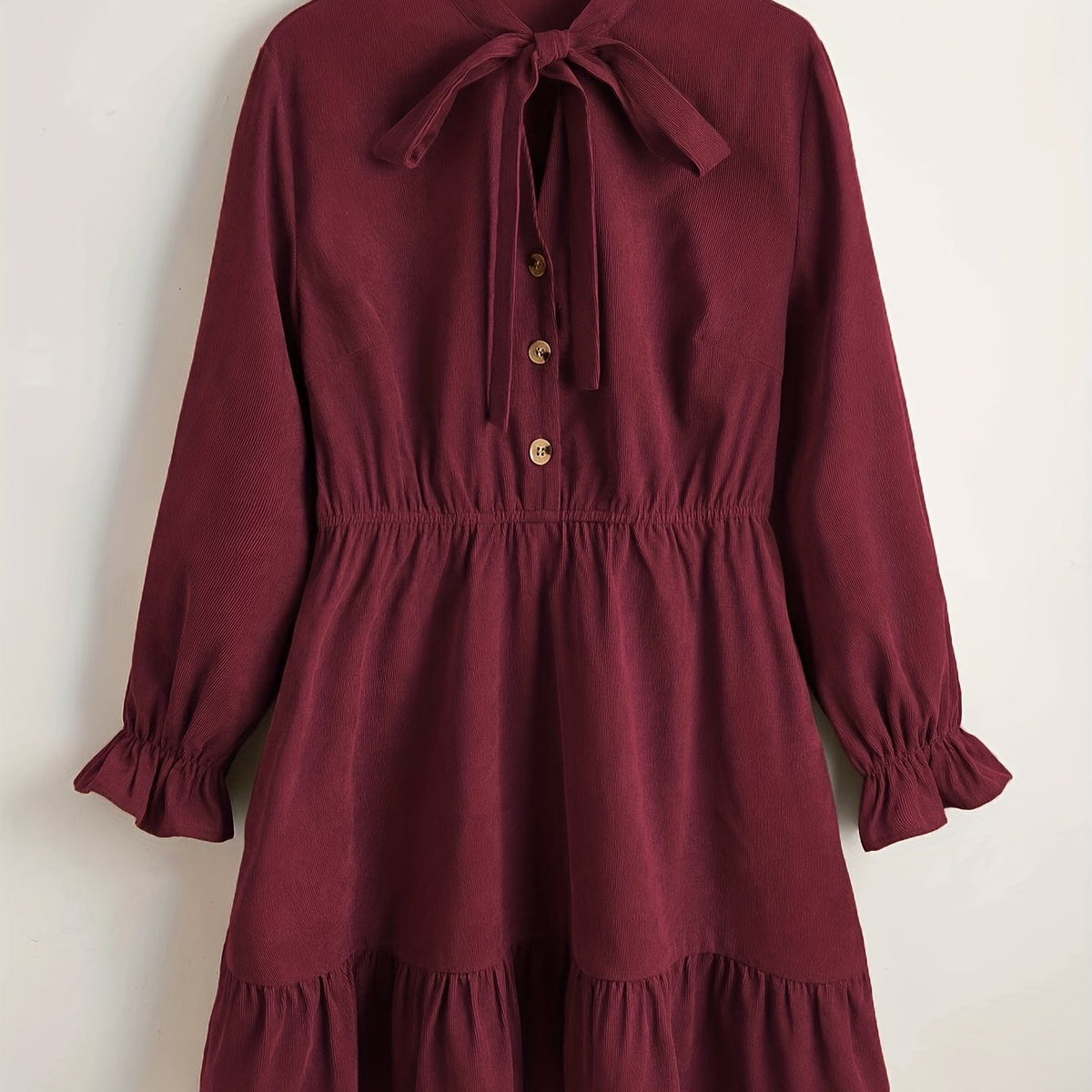 Solid Corduroy Flounce Button Up A line Mini Dress