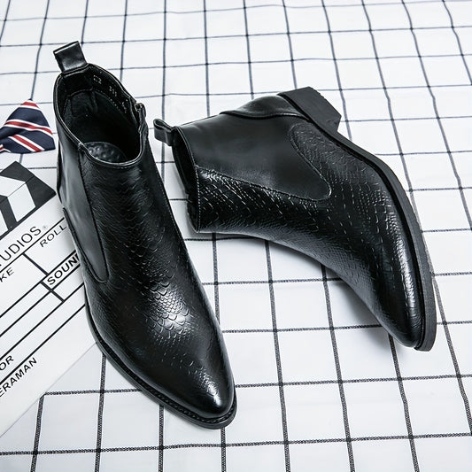 Men's Pointed Toe Ankle Boots, Side Zipper