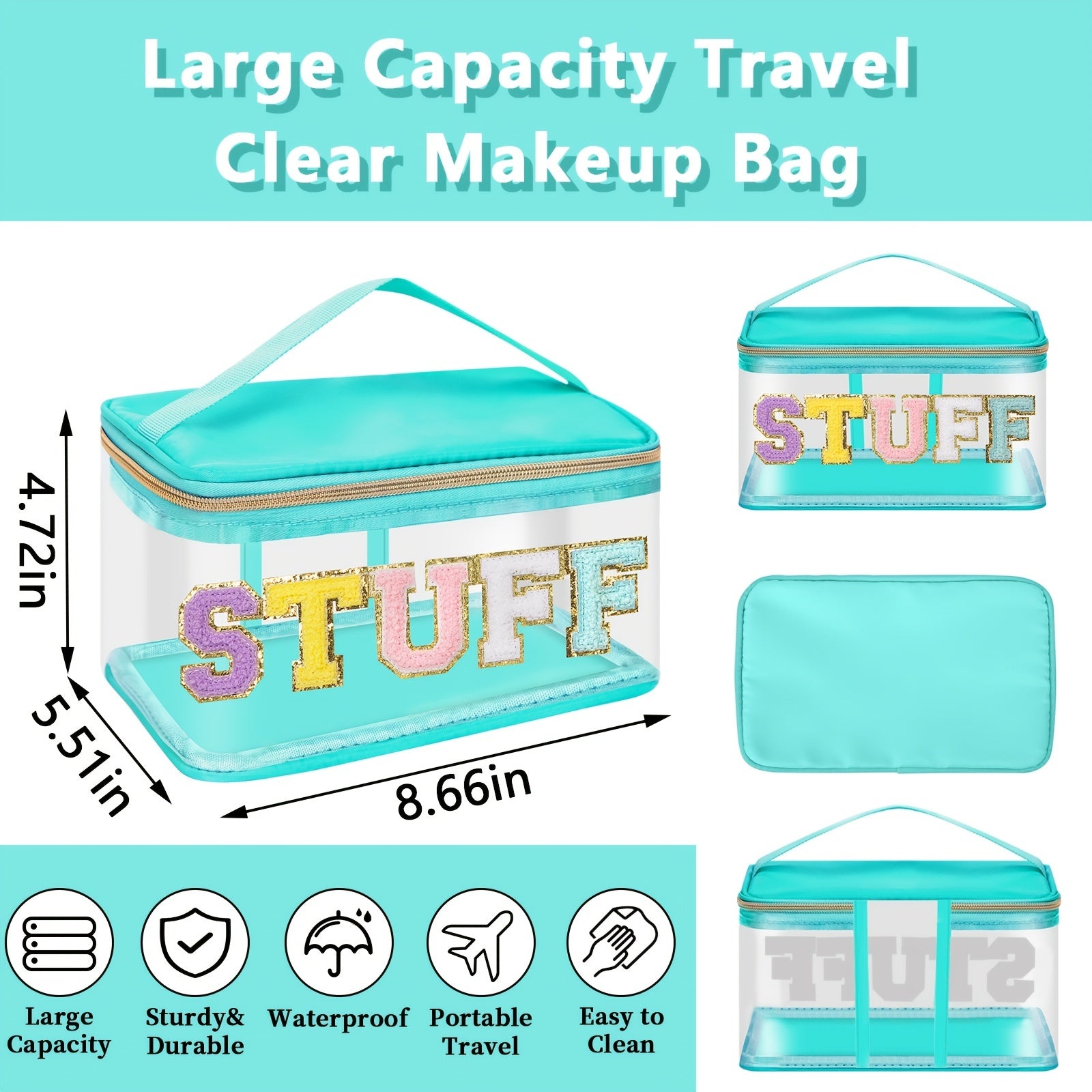 Chenille Clear Makeup Bag Zipper Handle Waterproof Cosmetic Handbag