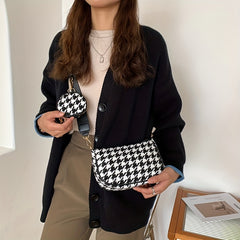 Stylish Houndstooth Shoulder Bag With Mini Round Purse