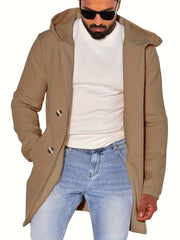 Men's Solid Button Hooded Jacket Thick Thermal Comfy Jacket