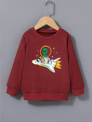 Boys Space Alien & Airplane Print Sweatshirt Crew Neck Top