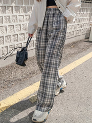 Women's Plus Plaid Wide Leg Trousers With Pockets