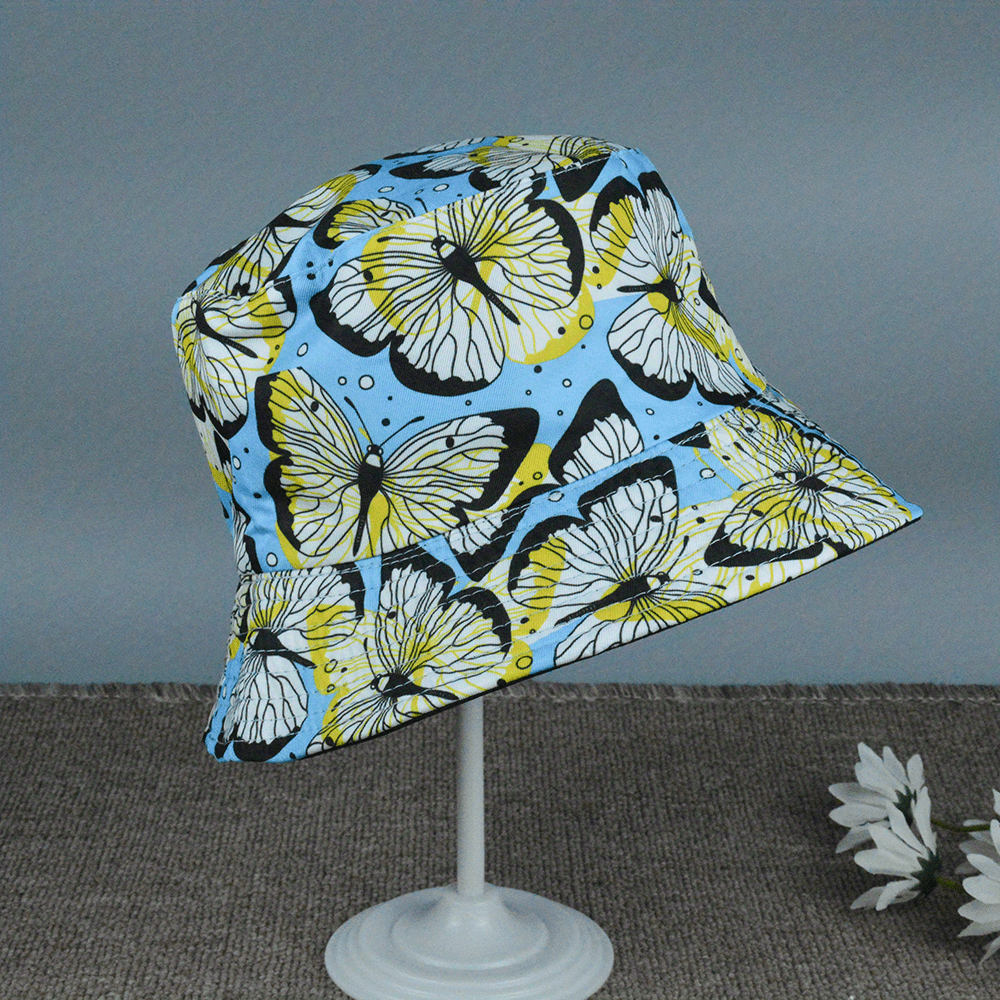 Yellow Butterfly Print Bucket Hat Sun Protection Sunshade Hat