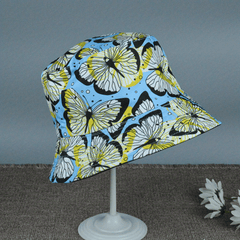 Yellow Butterfly Print Bucket Hat Sun Protection Sunshade Hat