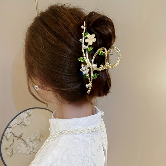Golden Metal Hair Claw Flower Leaf Jaw Clip Nonslip Hair Clamp