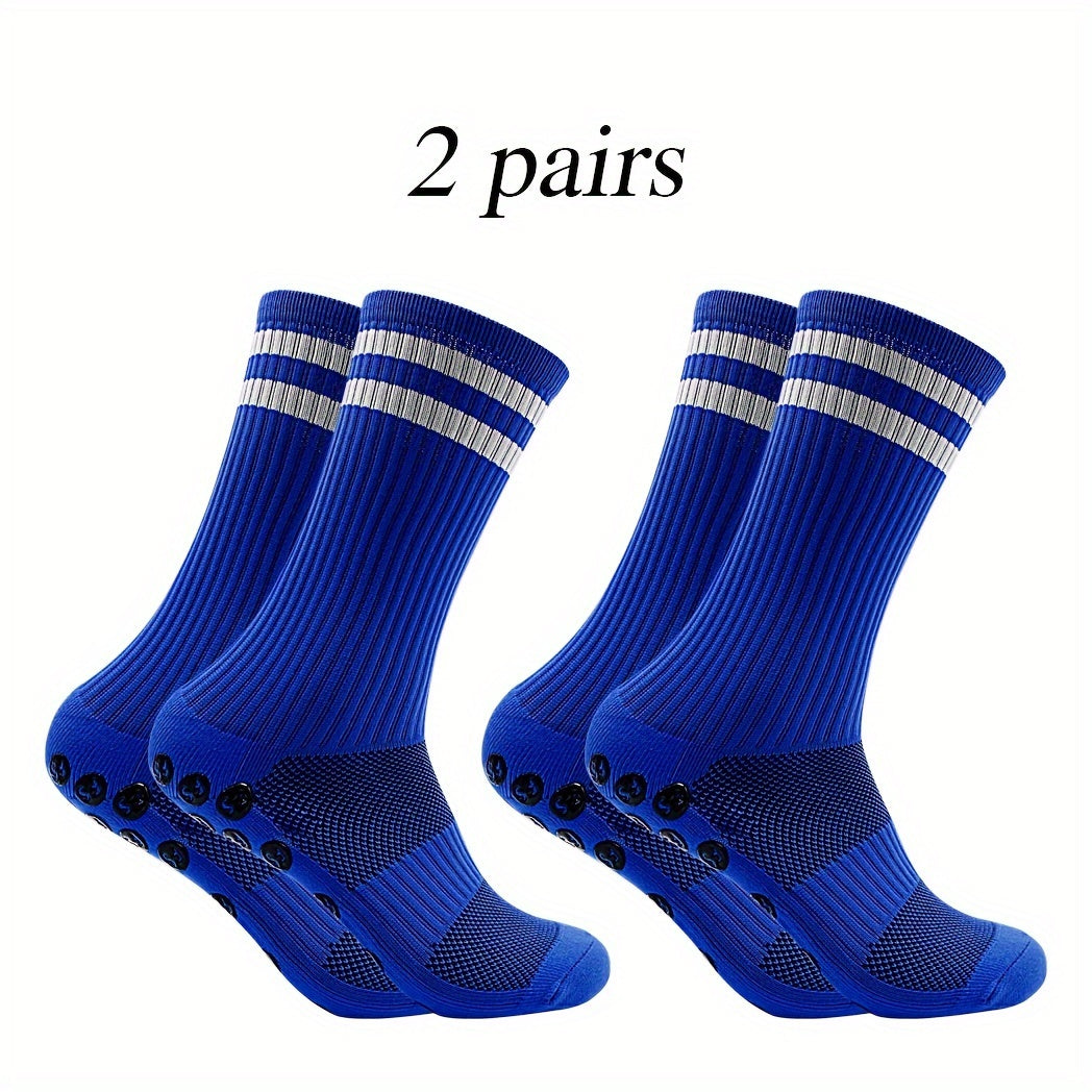 2 Pairs Men's Striped Sport Socks Nylon Blend Breathable for Training Running