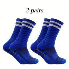 2 Pairs Men's Striped Sport Socks Nylon Blend Breathable for Training Running