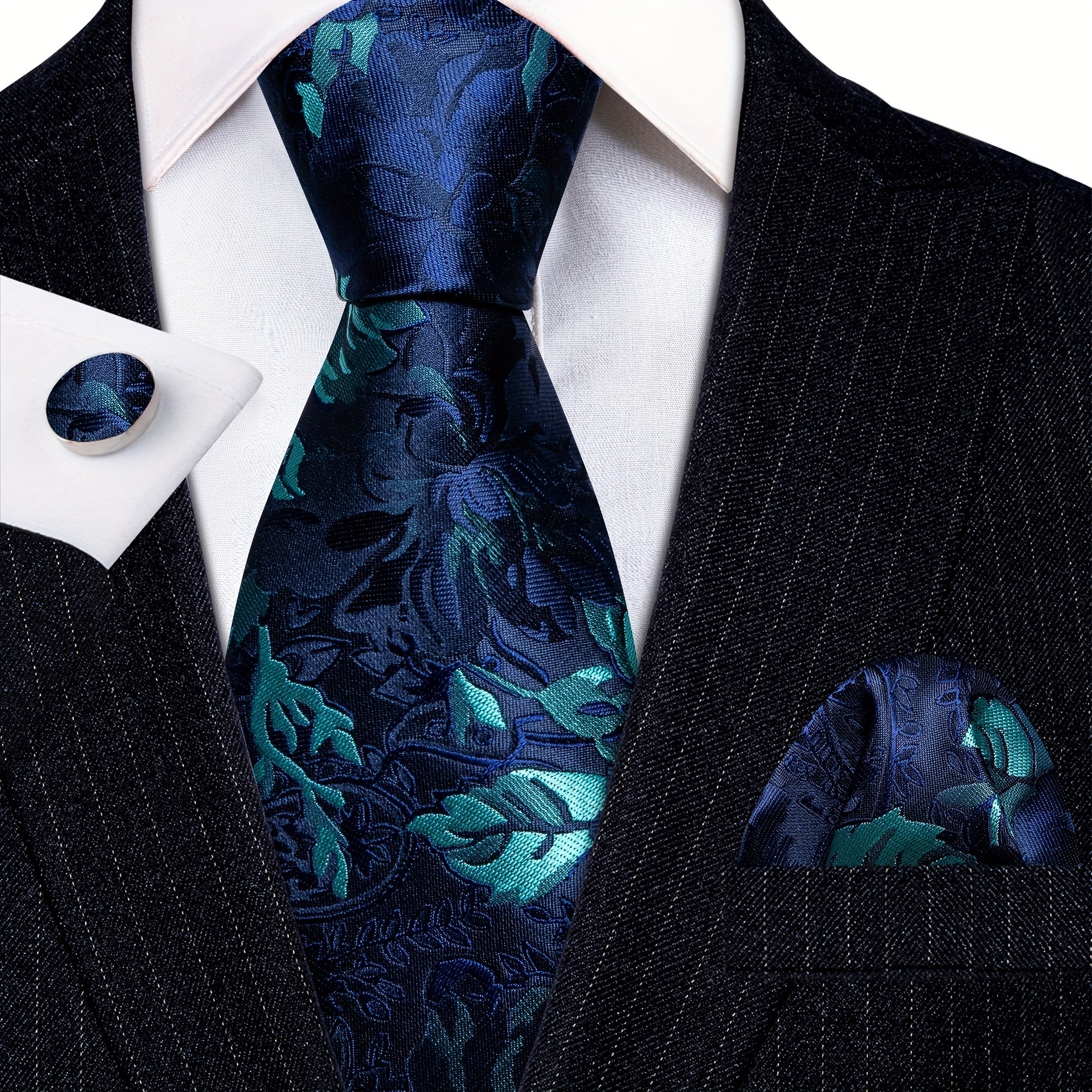 Barry Wang Men's Tie Floral Jacquard Set