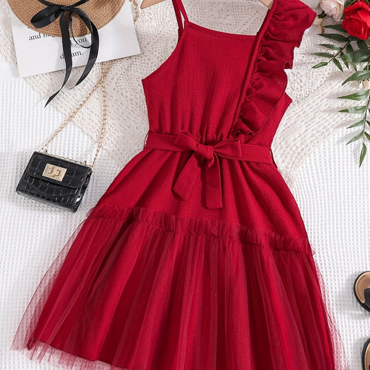 Kid Girls' Ruffle Tunic Dress With Tulle For Party Outing Kids Clothing