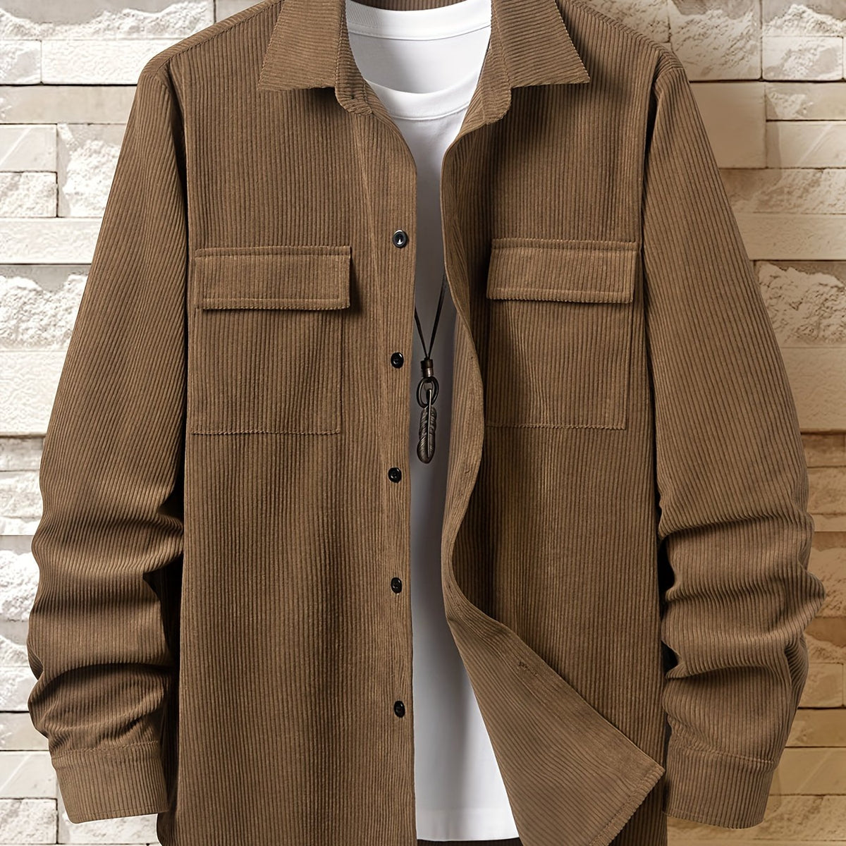 Men's Corduroy Long Sleeve Shirt for Spring Autumn