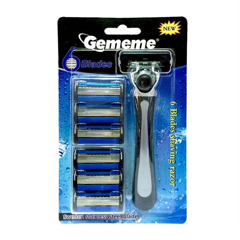 6-Layer Stainless Steel Razor for Men with Safety Blade