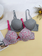 2 Pack Plus Size Bow Knot Underwire Bras Set Women's Full Coverage