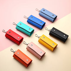 Unisex PU Leather Keychain Car Key Holder Snap Closure Bag Key Ring Pouch