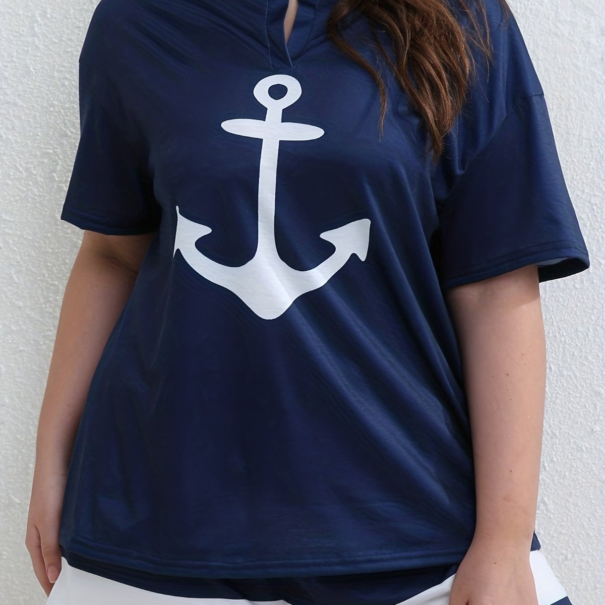 Anchor Print Tee & Colorblock Shorts Set