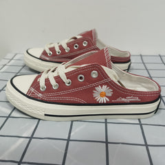 Women's Daisy Embroidered Canvas Mule Shoes