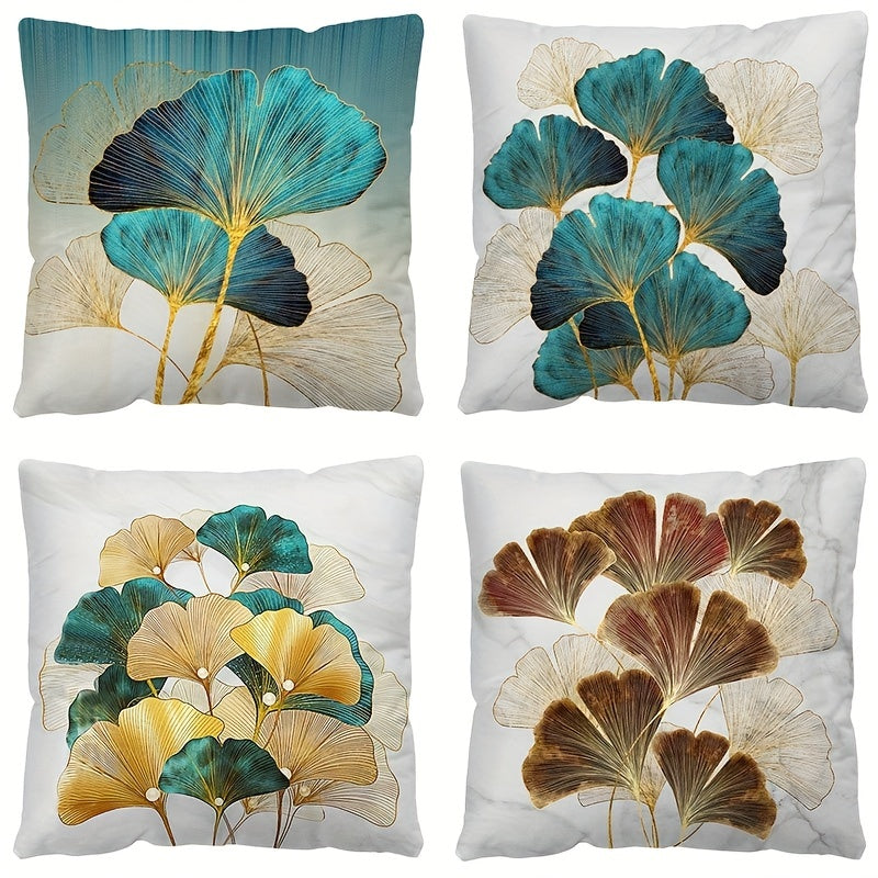 Short Plush Ginkgo Leaf Pillow Cover Digital Printed Nordic Pillowcase 18x18